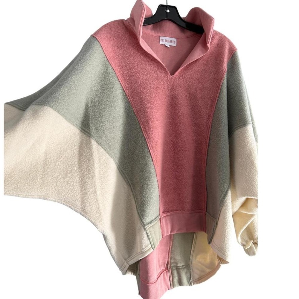 NWOT CK Squared Colorblock Fleece Quarter Zip Pullover Sweatshirt Women Medium - Picture 3 of 7